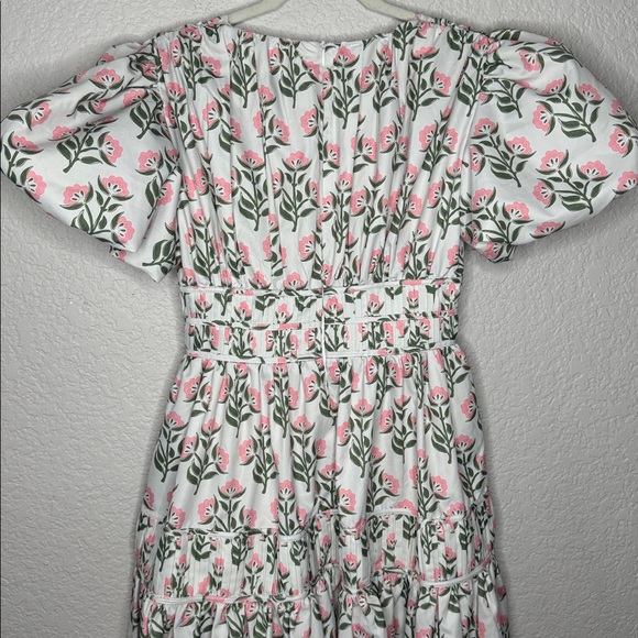Fancy D White Tiered Floral Puff Sleeve Garden Party Midi Maxi Dress Size Small - Picture 7 of 8